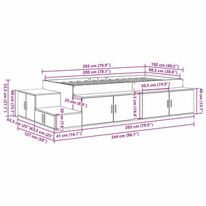 vidaXL Storage Bed Frame Smoked Oak 100 cm Engineered Wood