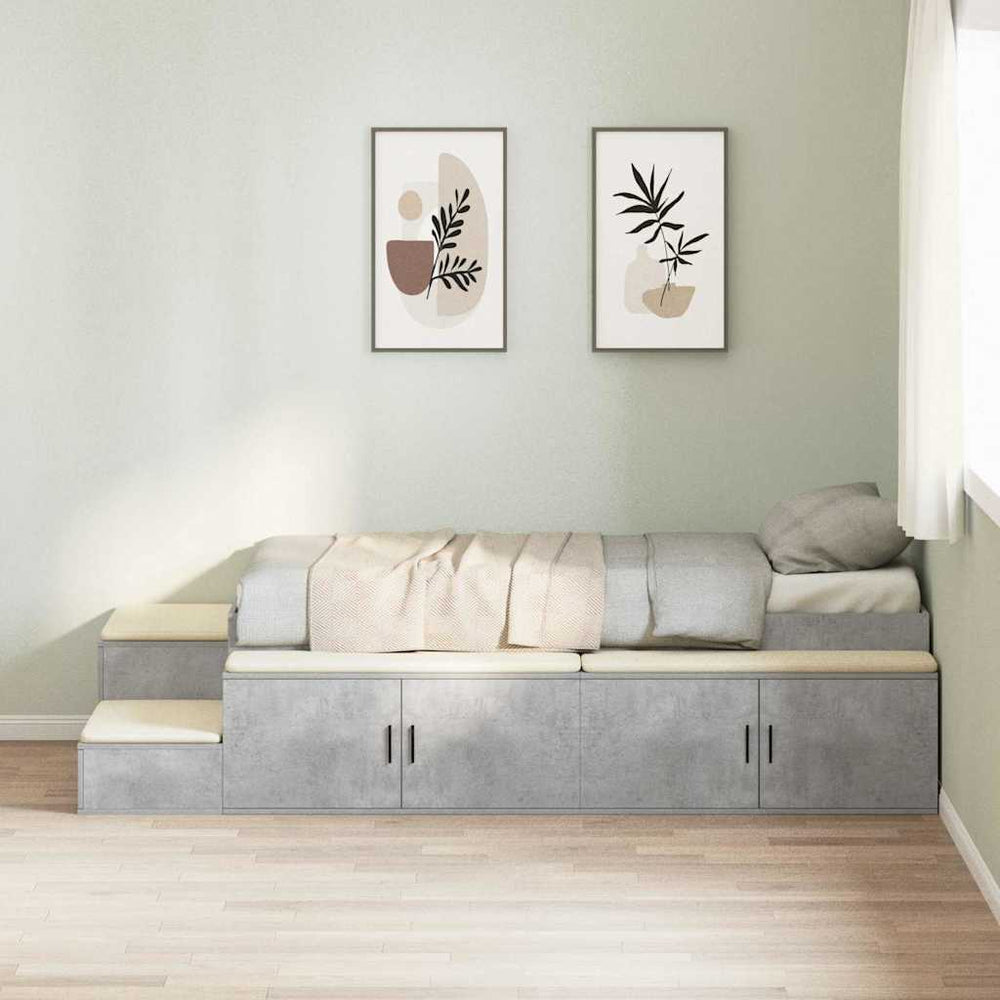 vidaXL Storage Bed Frame Concrete Grey 90 cm Engineered Wood
