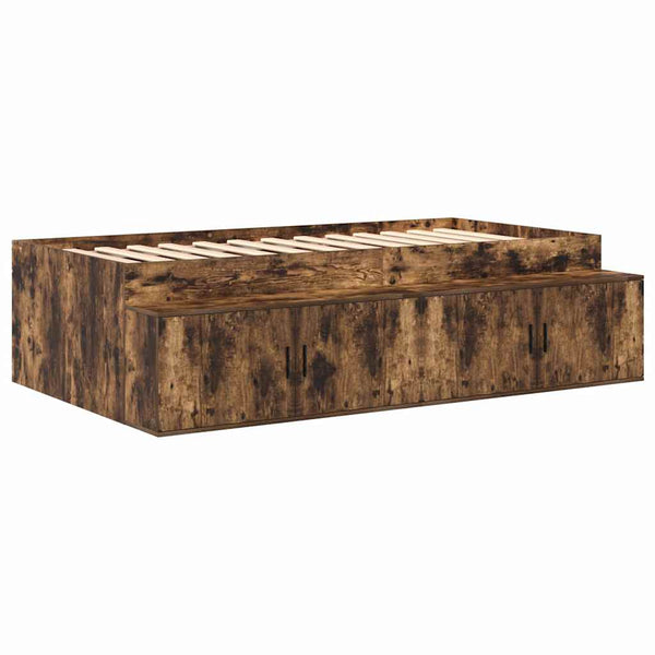 vidaXL Storage Bed Frame Smoked Oak 90 cm Engineered Wood