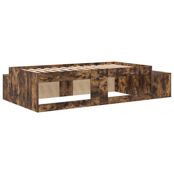 vidaXL Storage Bed Frame Smoked Oak 90 cm Engineered Wood