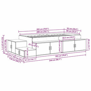 vidaXL Storage Bed Frame Smoked Oak 90 cm Engineered Wood