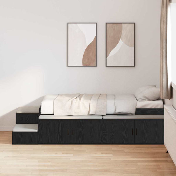 vidaXL Storage Bed Frame Black Oak-Look 90 cm