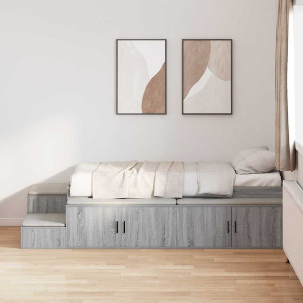 vidaXL Storage Bed Frame Sonoma Grey 90 cm Engineered Wood