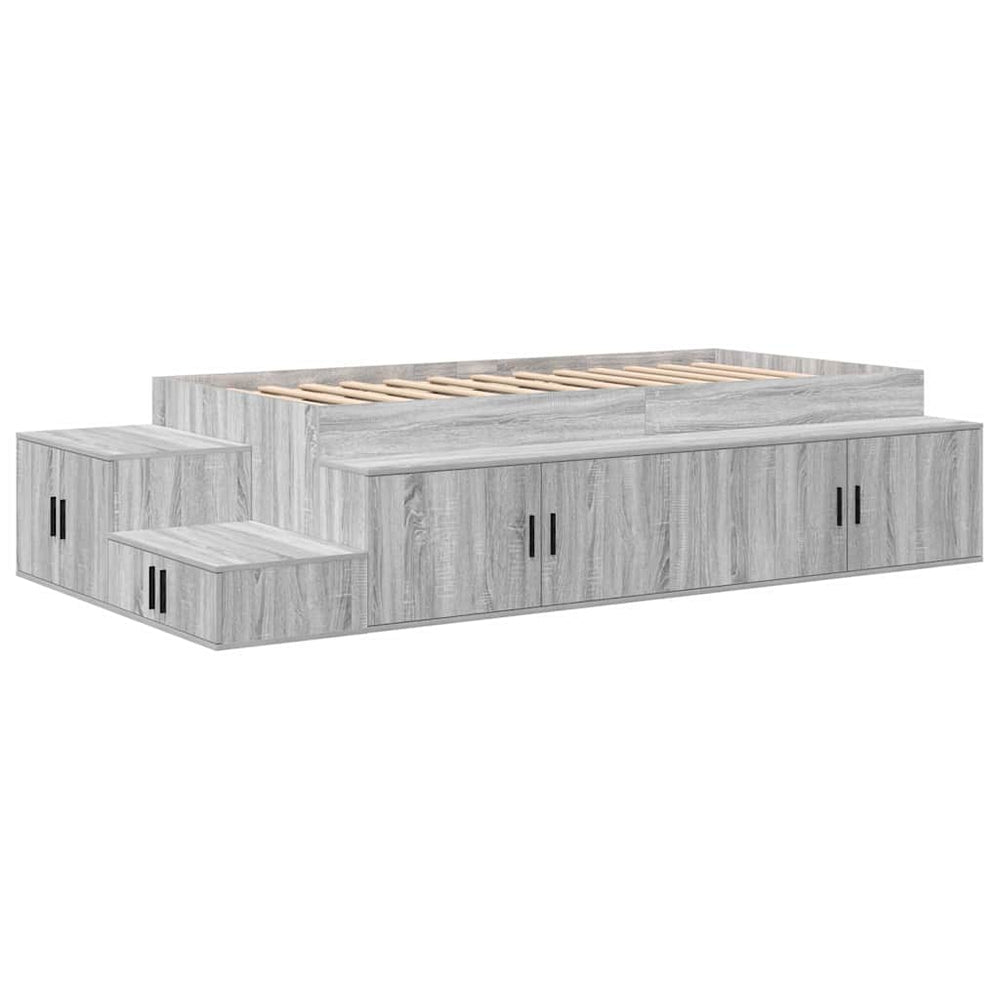 vidaXL Storage Bed Frame Sonoma Grey 90 cm Engineered Wood