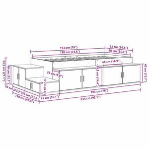 vidaXL Storage Bed Frame Sonoma Grey 90 cm Engineered Wood