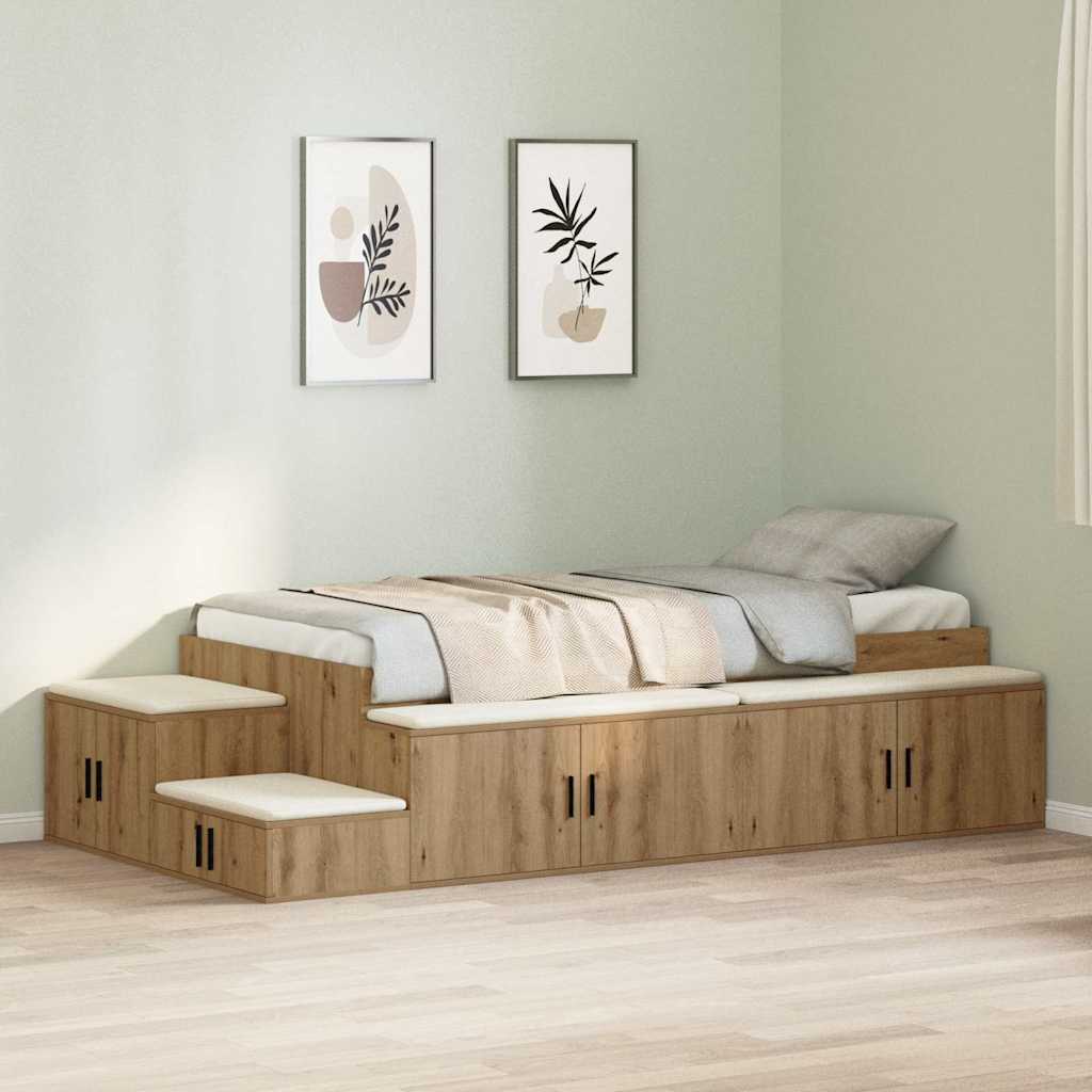 vidaXL Storage Bed Frame Artisan Oak 90 cm Engineered Wood