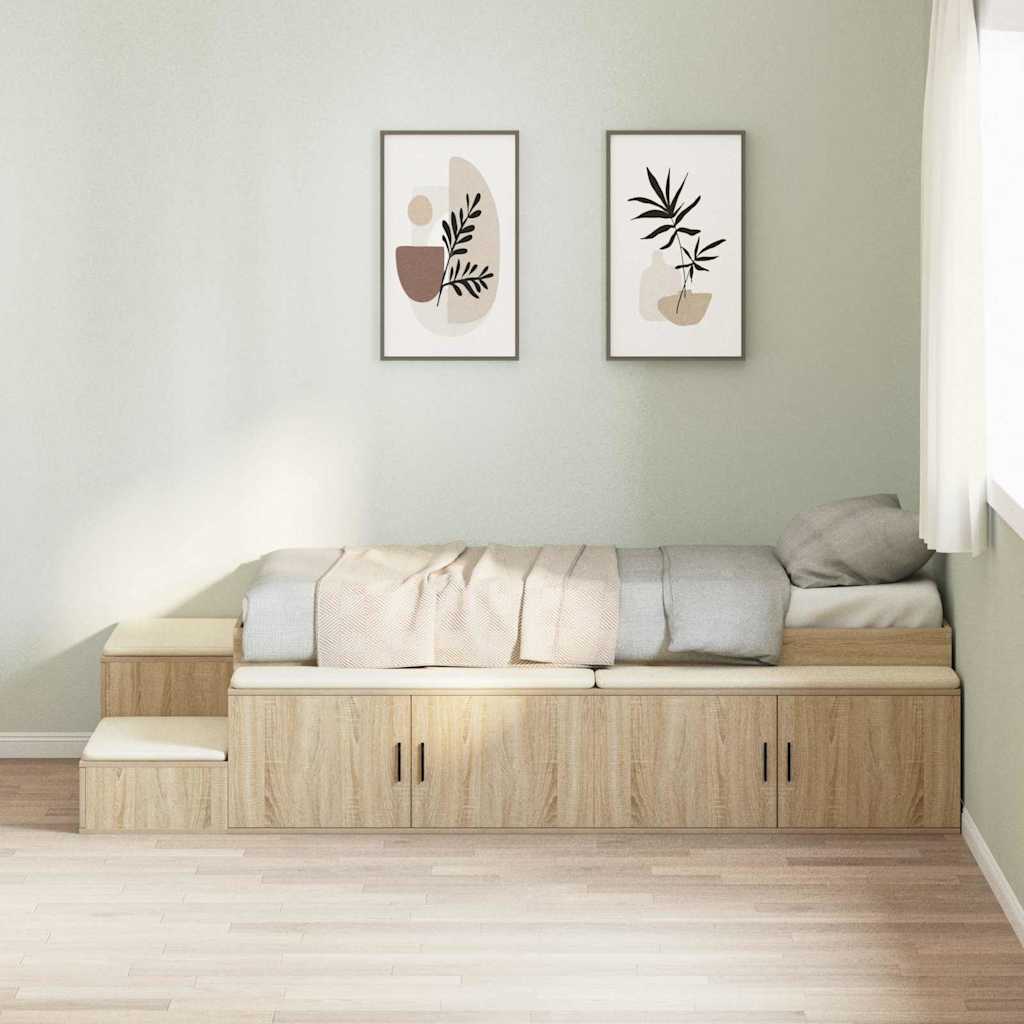vidaXL Storage Bed Frame Sonoma Oak 75 cm Engineered Wood