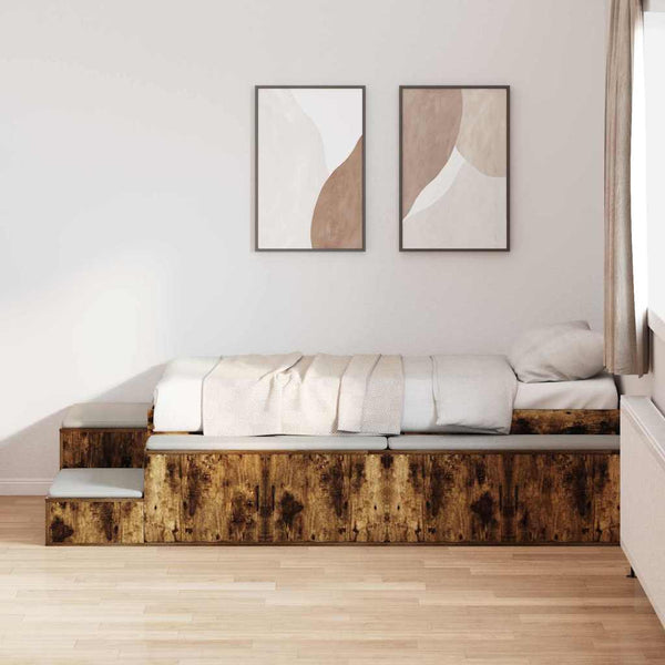 vidaXL Storage Bed Frame Smoked Oak 75 cm Engineered Wood