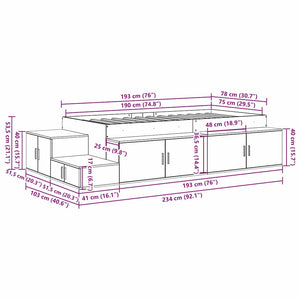 vidaXL Storage Bed Frame Smoked Oak 75 cm Engineered Wood