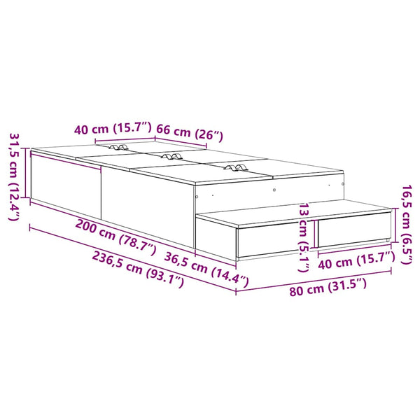 vidaXL Storage Bed Frame Black Oak-Look 80 cm