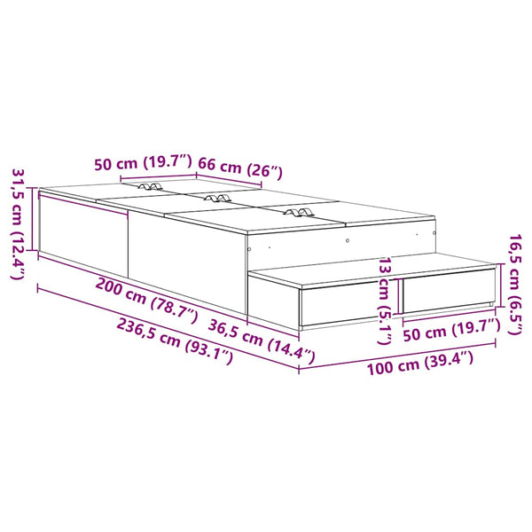 vidaXL Storage Bed Frame Black Oak Look 100 cm