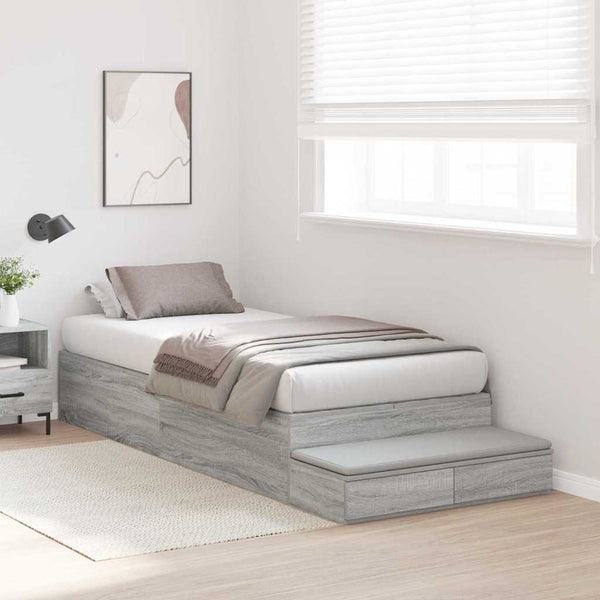 vidaXL Storage Bed Frame Sonoma Grey 100 cm Engineered Wood
