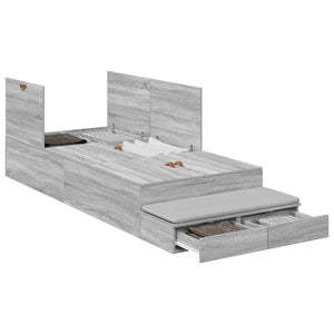 vidaXL Storage Bed Frame Sonoma Grey 100 cm Engineered Wood