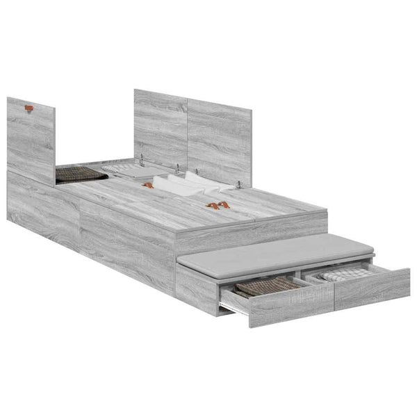 vidaXL Storage Bed Frame Sonoma Grey 100 cm Engineered Wood