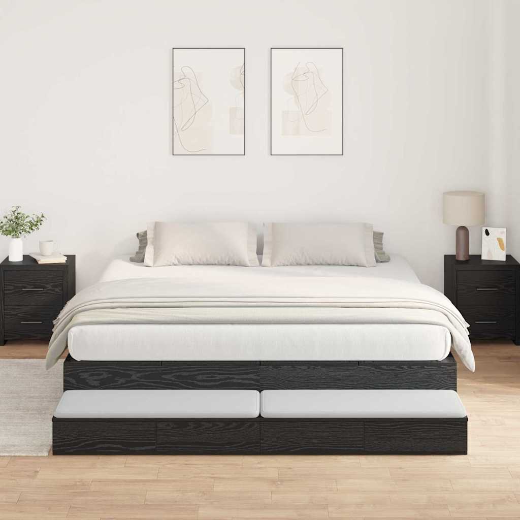 vidaXL Storage Bed Frame Black Oak-Look 200 cm