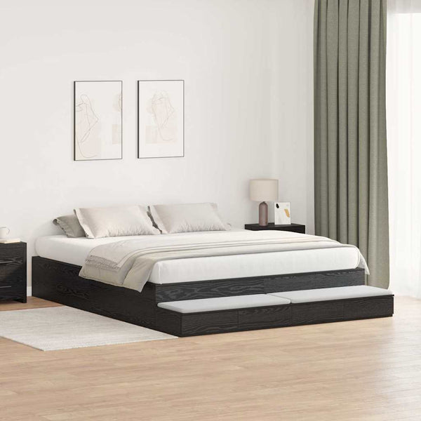 vidaXL Storage Bed Frame Black Oak-Look 200 cm