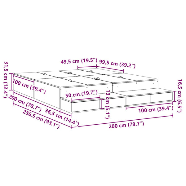 vidaXL Storage Bed Frame Black Oak-Look 200 cm