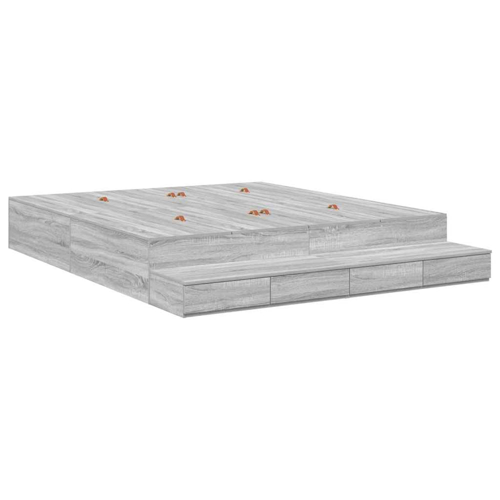 vidaXL Storage Bed Frame Sonoma Grey 200 cm Engineered Wood