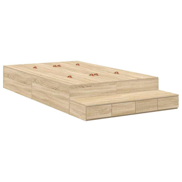 vidaXL Storage Bed Frame Sonoma Oak 120 cm Engineered Wood