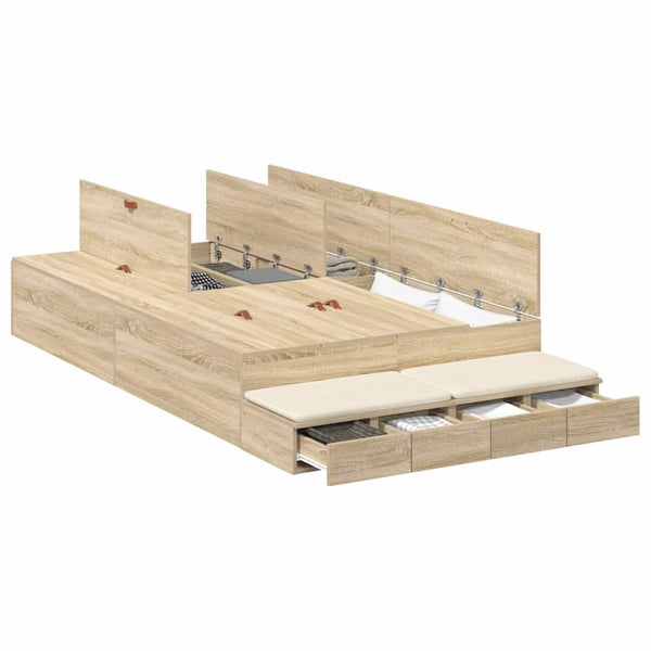 vidaXL Storage Bed Frame Sonoma Oak 120 cm Engineered Wood
