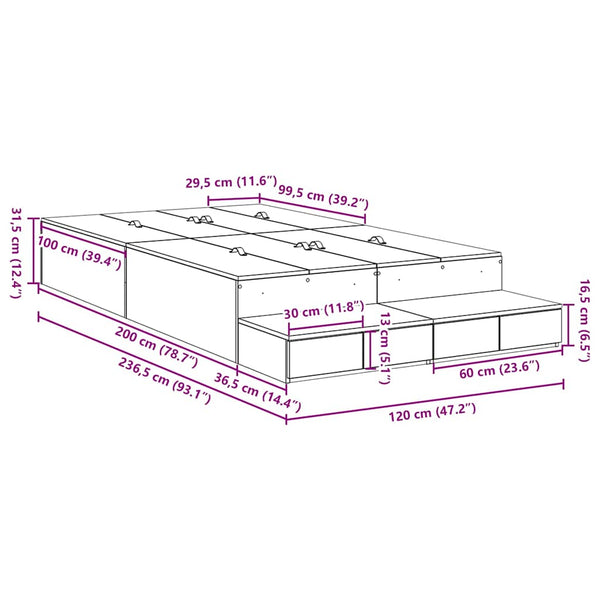 vidaXL Storage Bed Frame Sonoma Oak 120 cm Engineered Wood