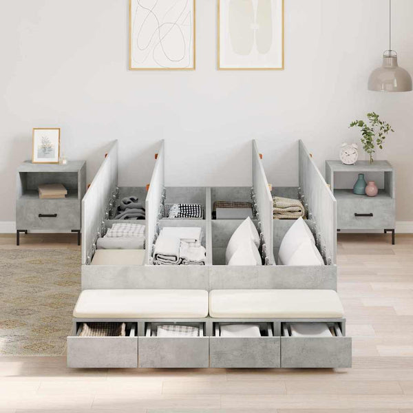 vidaXL Storage Bed Frame Concrete Grey 120 cm Engineered Wood