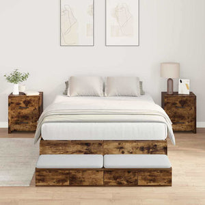 vidaXL Storage Bed Frame Smoked Oak 120 cm Engineered Wood