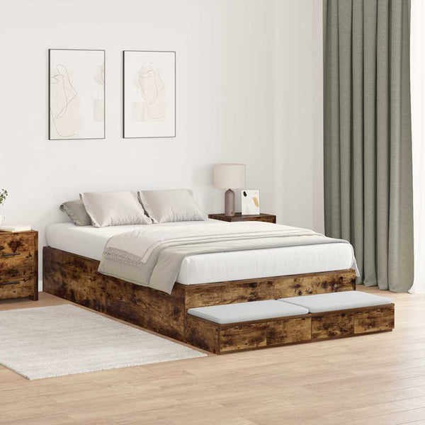 vidaXL Storage Bed Frame Smoked Oak 120 cm Engineered Wood