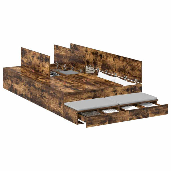 vidaXL Storage Bed Frame Smoked Oak 120 cm Engineered Wood