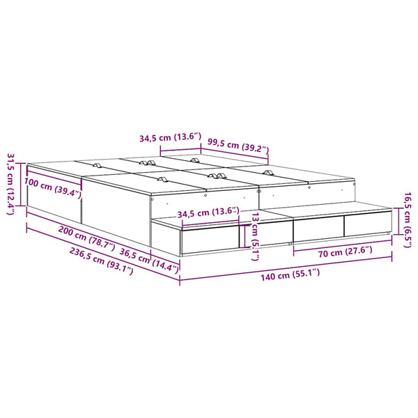 vidaXL Storage Bed Frame with Storage White 140 cm Engineered Wood