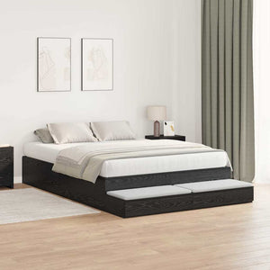 vidaXL Storage Bed Frame Black Oak-Effect 140 cm