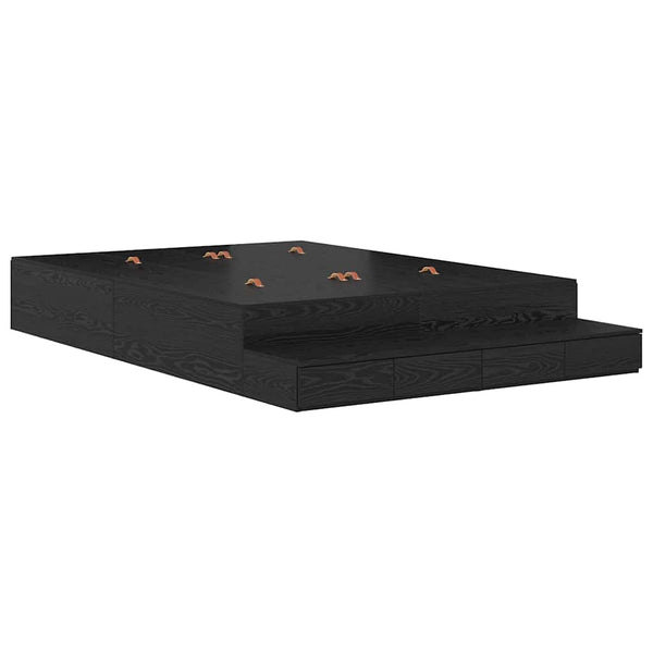 vidaXL Storage Bed Frame Black Oak-Effect 140 cm