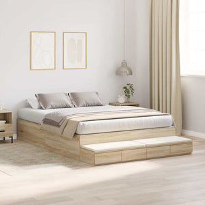 vidaXL Storage Bed Frame Sonoma Oak 140 cm Engineered Wood