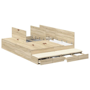 vidaXL Storage Bed Frame Sonoma Oak 140 cm Engineered Wood