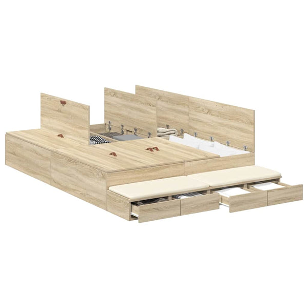 vidaXL Storage Bed Frame Sonoma Oak 140 cm Engineered Wood
