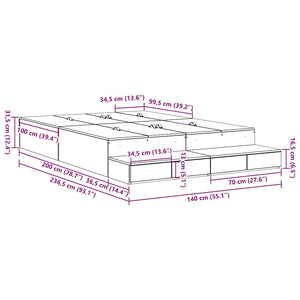 vidaXL Storage Bed Frame Sonoma Grey 140 cm Engineered Wood