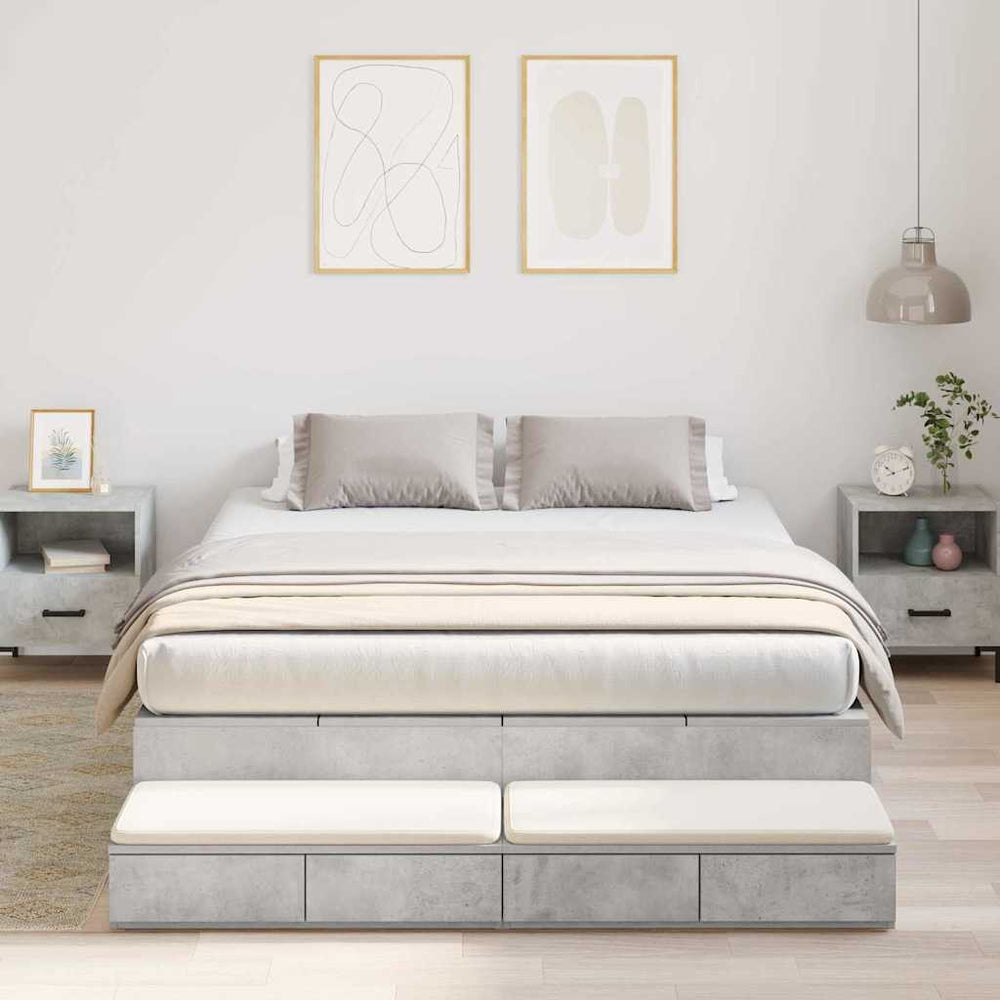vidaXL Storage Bed Frame Concrete Grey 150 cm Engineered Wood