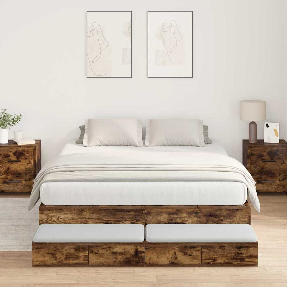 vidaXL Storage Bed Frame Smoked Oak 150 cm Engineered Wood