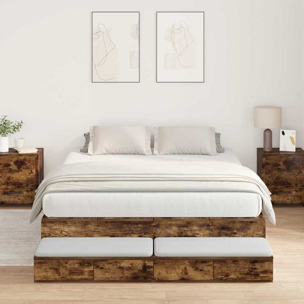 vidaXL Storage Bed Frame Smoked Oak 150 cm Engineered Wood