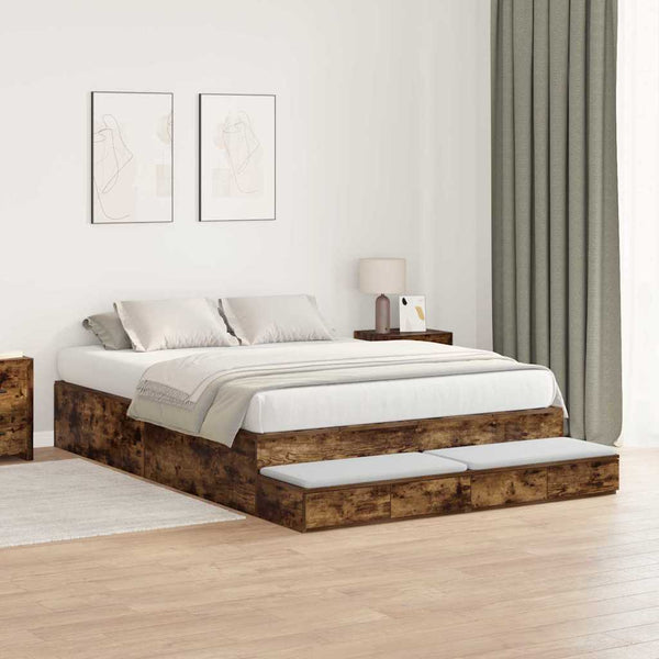 vidaXL Storage Bed Frame Smoked Oak 150 cm Engineered Wood