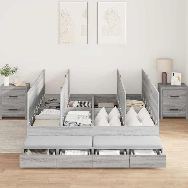 vidaXL Storage Bed Frame Sonoma Grey 150 cm Engineered Wood
