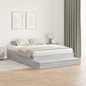 vidaXL Storage Bed Frame Sonoma Grey 150 cm Engineered Wood