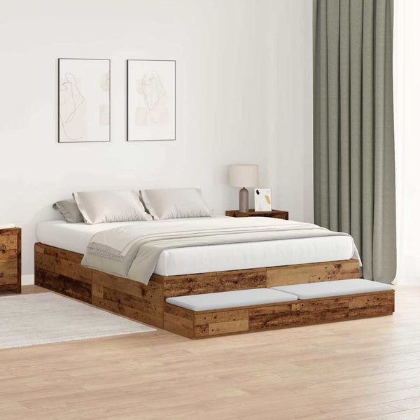 vidaXL Storage Bed Frame Reclaimed Wood 150 cm Engineered Wood