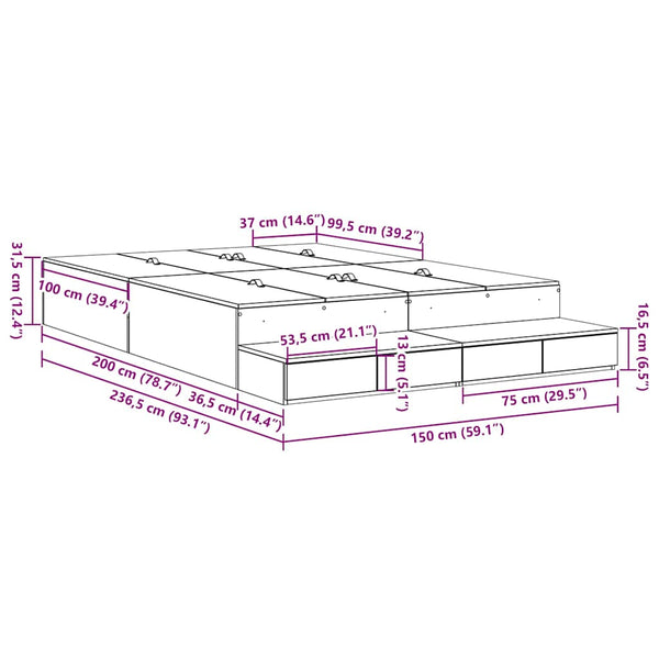 vidaXL Storage Bed Frame Artisan Oak 150 cm Engineered Wood