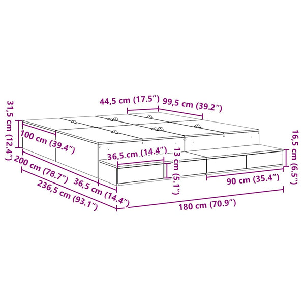 vidaXL Storage Bed Frame Concrete Grey 180 cm Engineered Wood