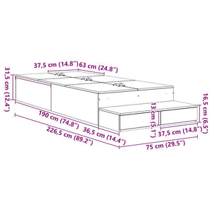 vidaXL Storage Bed Frame Black Oak Look 75 cm