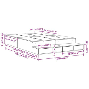 vidaXL Storage Bed Frame Concrete Grey 140 cm Engineered Wood