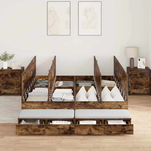 vidaXL Storage Bed Frame Smoked Oak 140 cm Engineered Wood