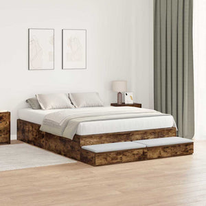 vidaXL Storage Bed Frame Smoked Oak 140 cm Engineered Wood