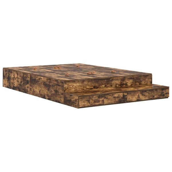 vidaXL Storage Bed Frame Smoked Oak 140 cm Engineered Wood